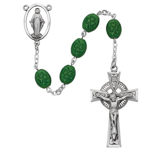 Mcvan McVan 120D-F 6 x 8 mm Oval Irish Cross & Rosary Set - Green & Shamrock 120D/F